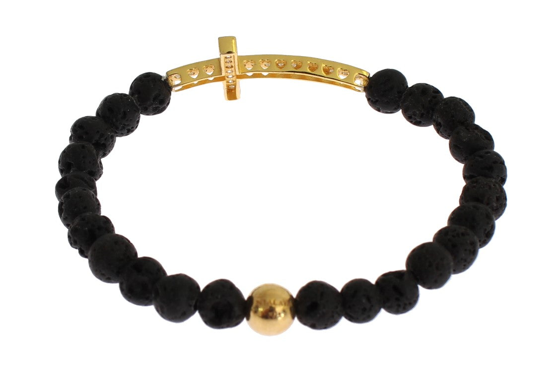  - Elegant Gold & Black Lava Stone Bracelet