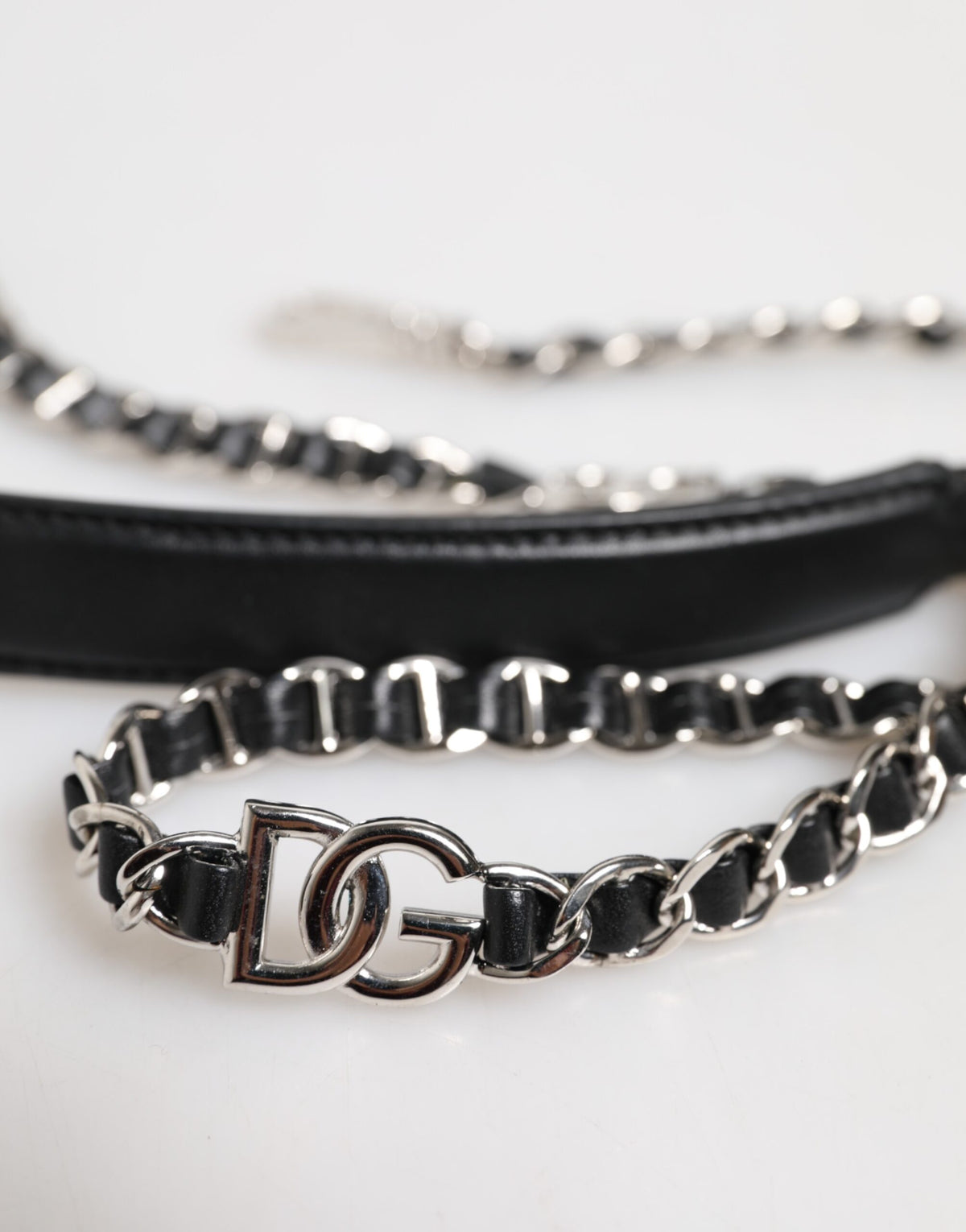 Dolce & Gabbana Black Leather DG Logo Chain Bag Shoulder Strap