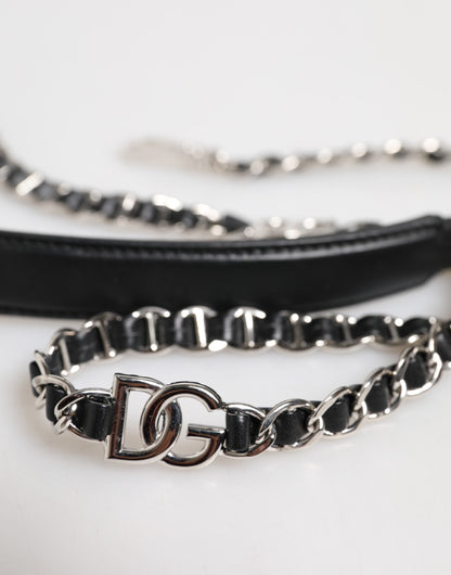Dolce & Gabbana Black Leather DG Logo Chain Bag Shoulder Strap