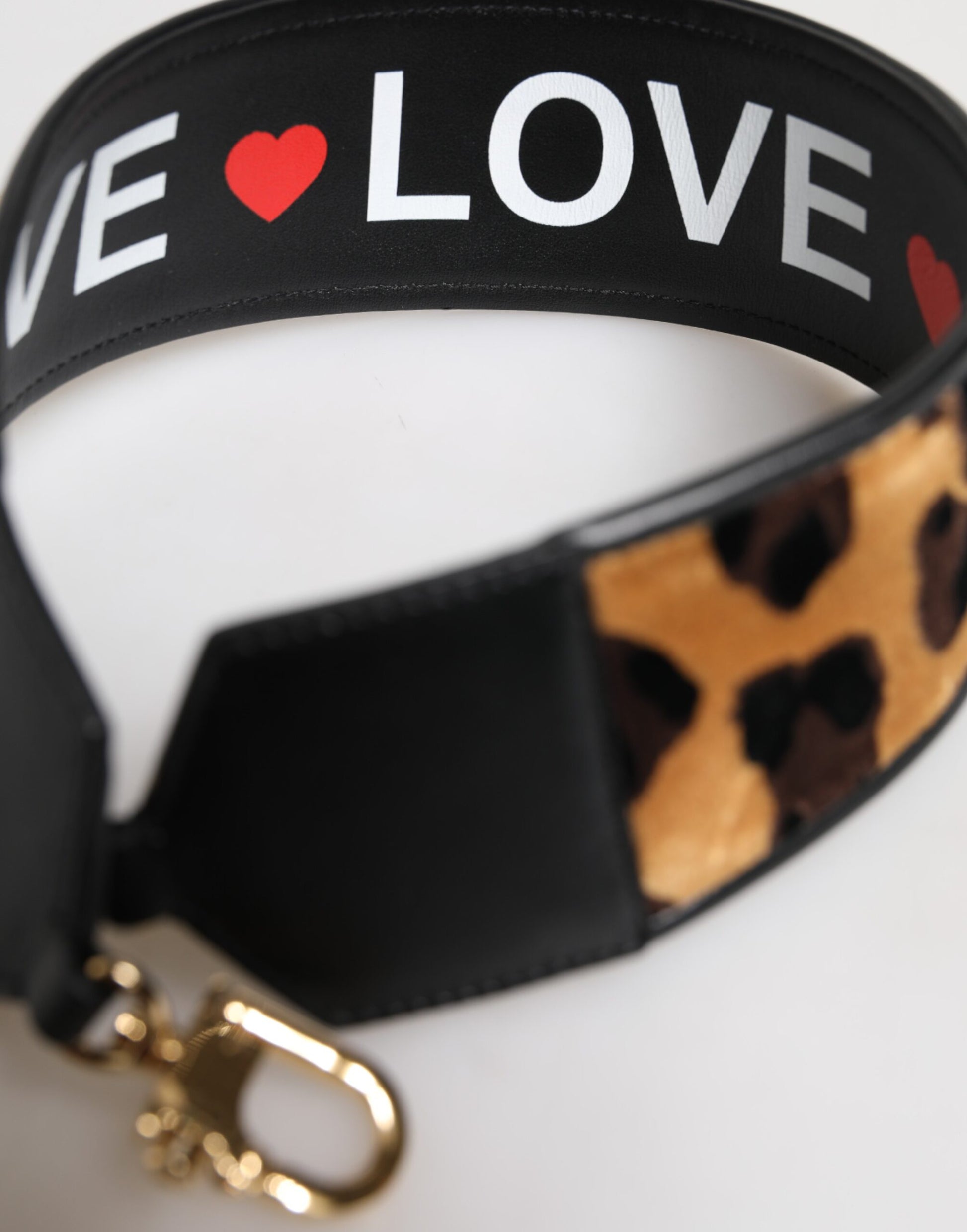 Dolce & Gabbana Black Leopard Print Reversible Shoulder Strap