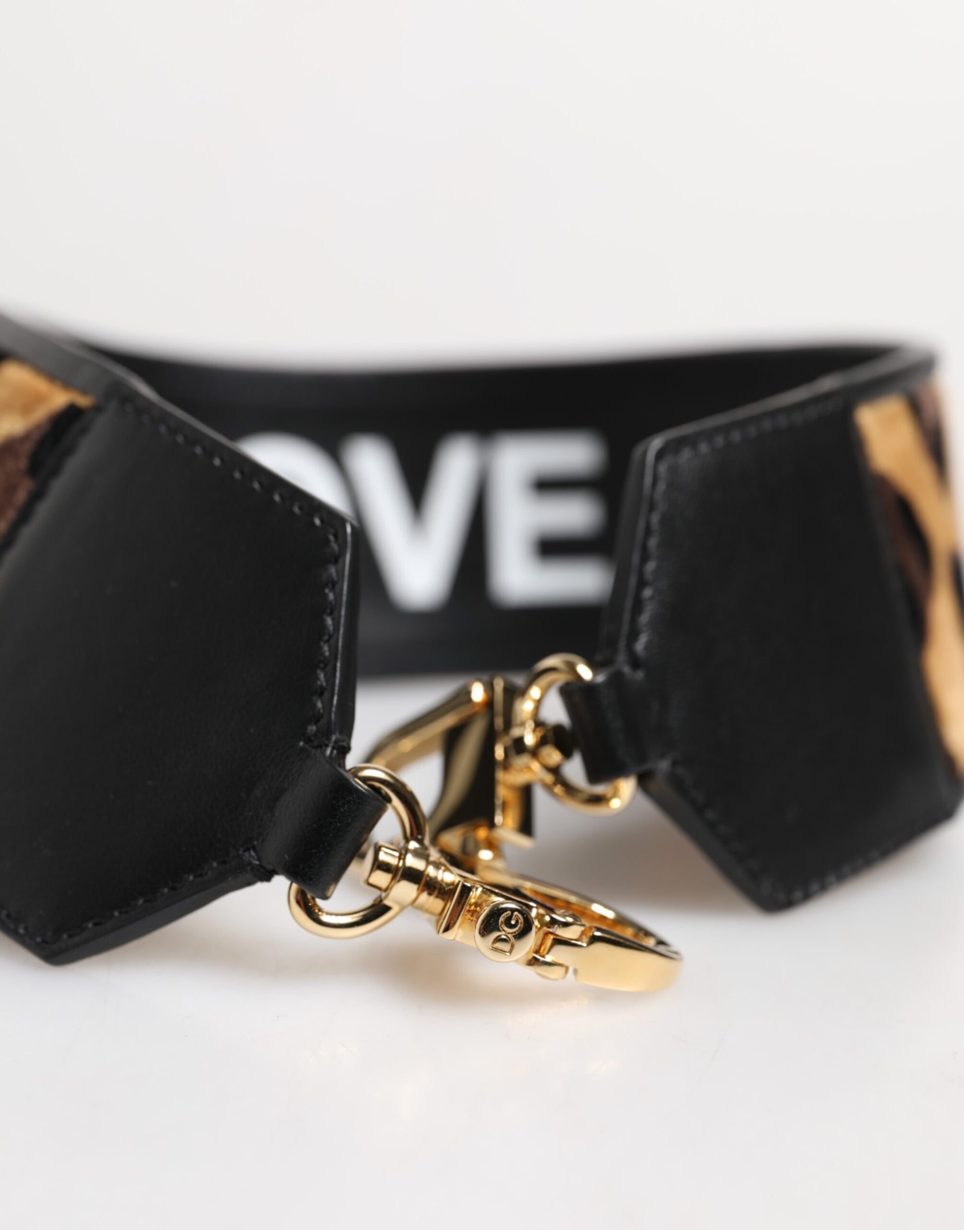 Dolce & Gabbana Black Leopard Print Reversible Shoulder Strap