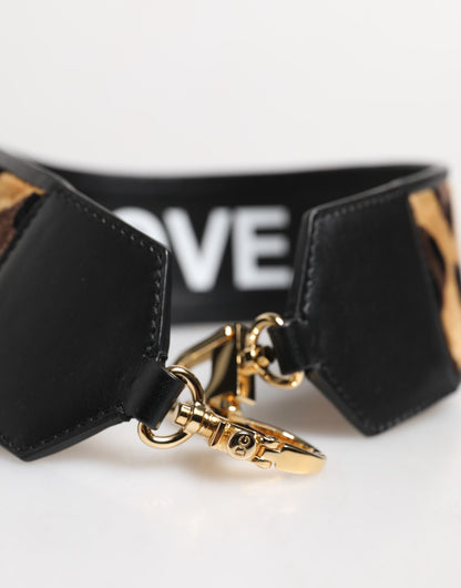 Dolce & Gabbana Black Leopard Print Reversible Shoulder Strap