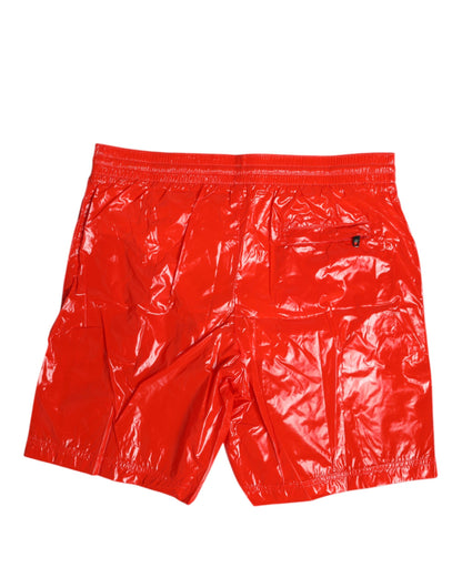 Dolce & Gabbana Red Nylon Drawstring Beachwear Shorts