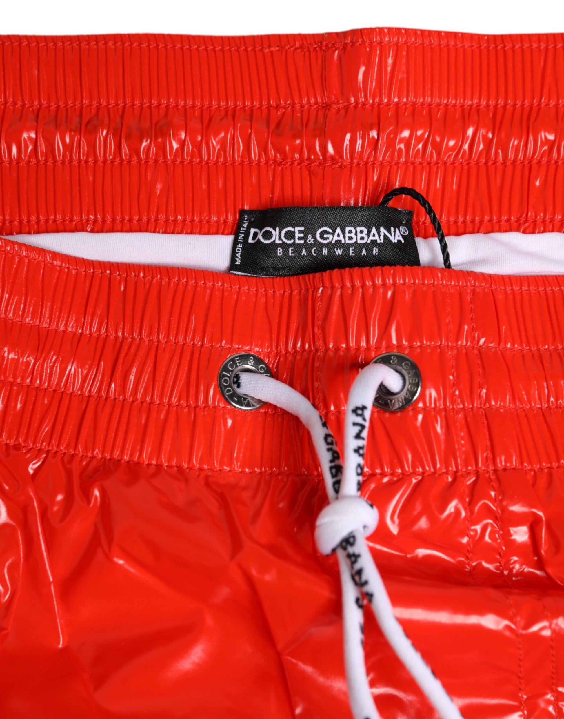 Dolce & Gabbana Red Nylon Drawstring Beachwear Shorts