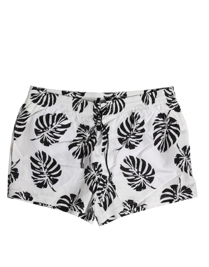Dolce & Gabbana White & Black Print Beachwear Shorts