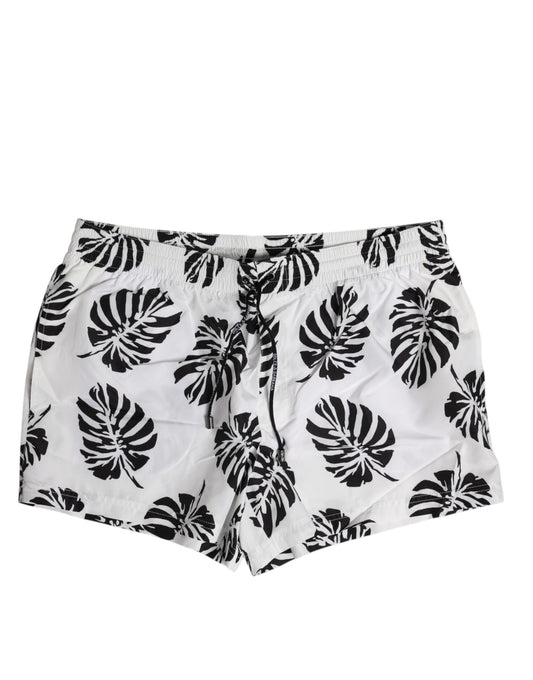 Dolce & Gabbana White & Black Print Beachwear Shorts