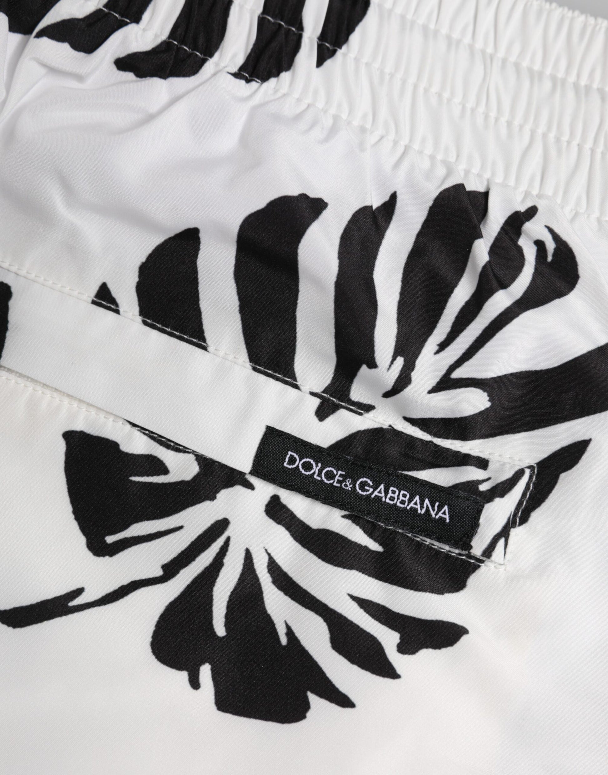 Dolce & Gabbana White & Black Print Beachwear Shorts
