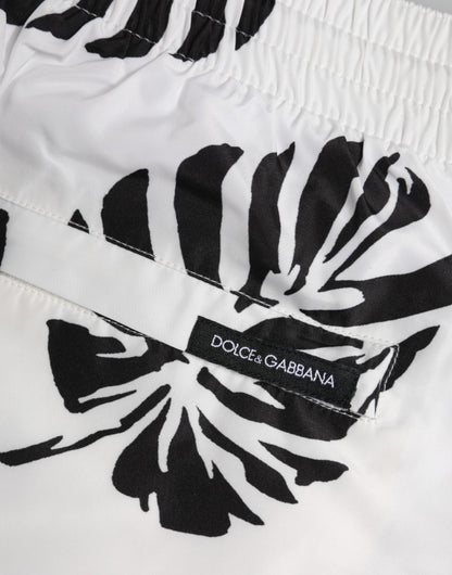 Dolce & Gabbana White & Black Print Beachwear Shorts
