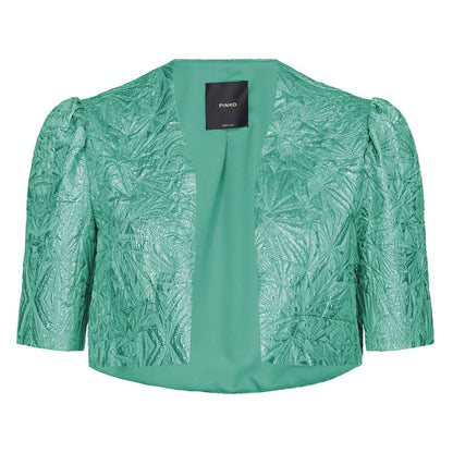 PINKO Green Polyester Jacquard Shrug with Puff Sleeves
