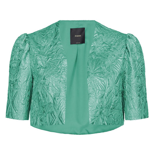 PINKO Green Polyester Jacquard Shrug with Puff Sleeves