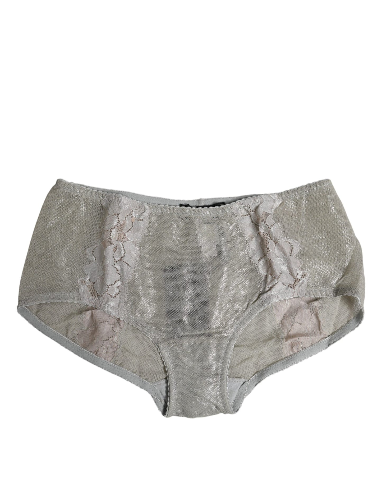 Dolce & Gabbana Gray Floral Lace High Waist Panty Underwear