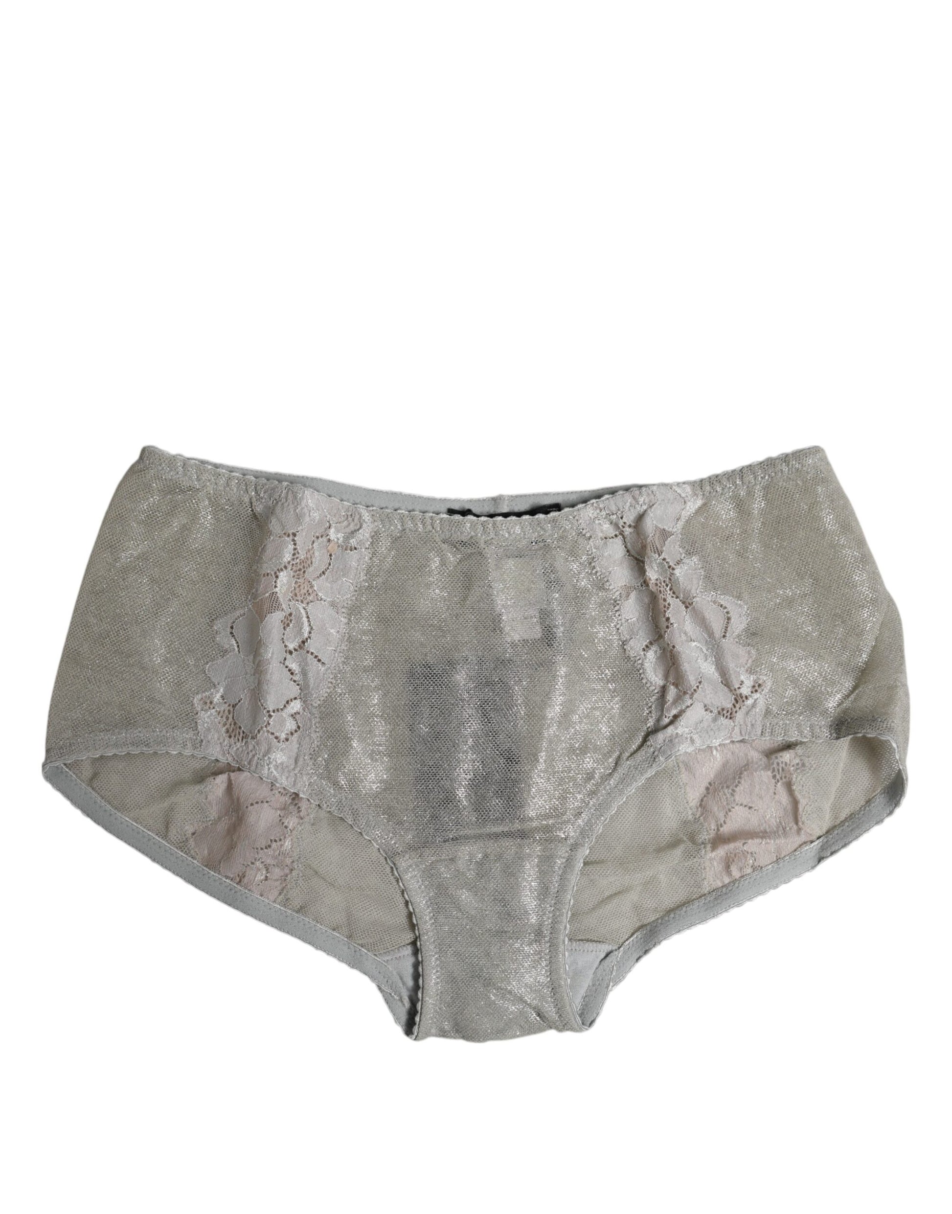 Dolce & Gabbana Gray Floral Lace High Waist Panty Underwear