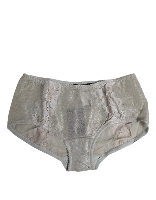 Dolce & Gabbana Gray Floral Lace High Waist Panty Underwear