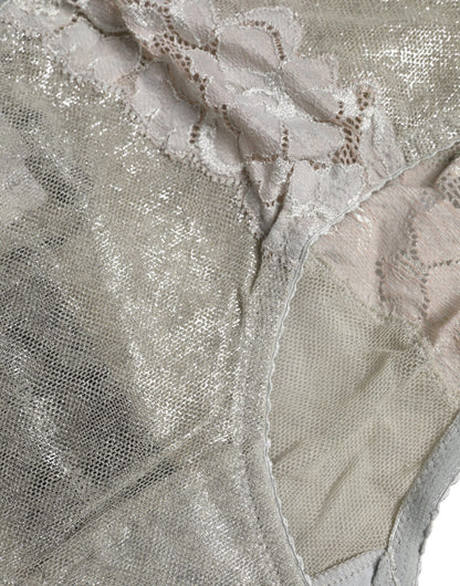 Dolce & Gabbana Gray Floral Lace High Waist Panty Underwear