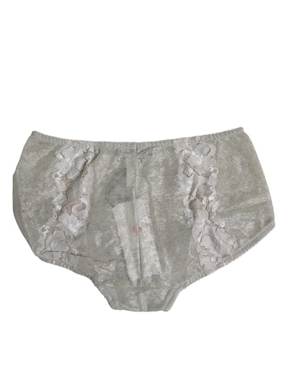 Dolce & Gabbana Gray Floral Lace High Waist Panty Underwear