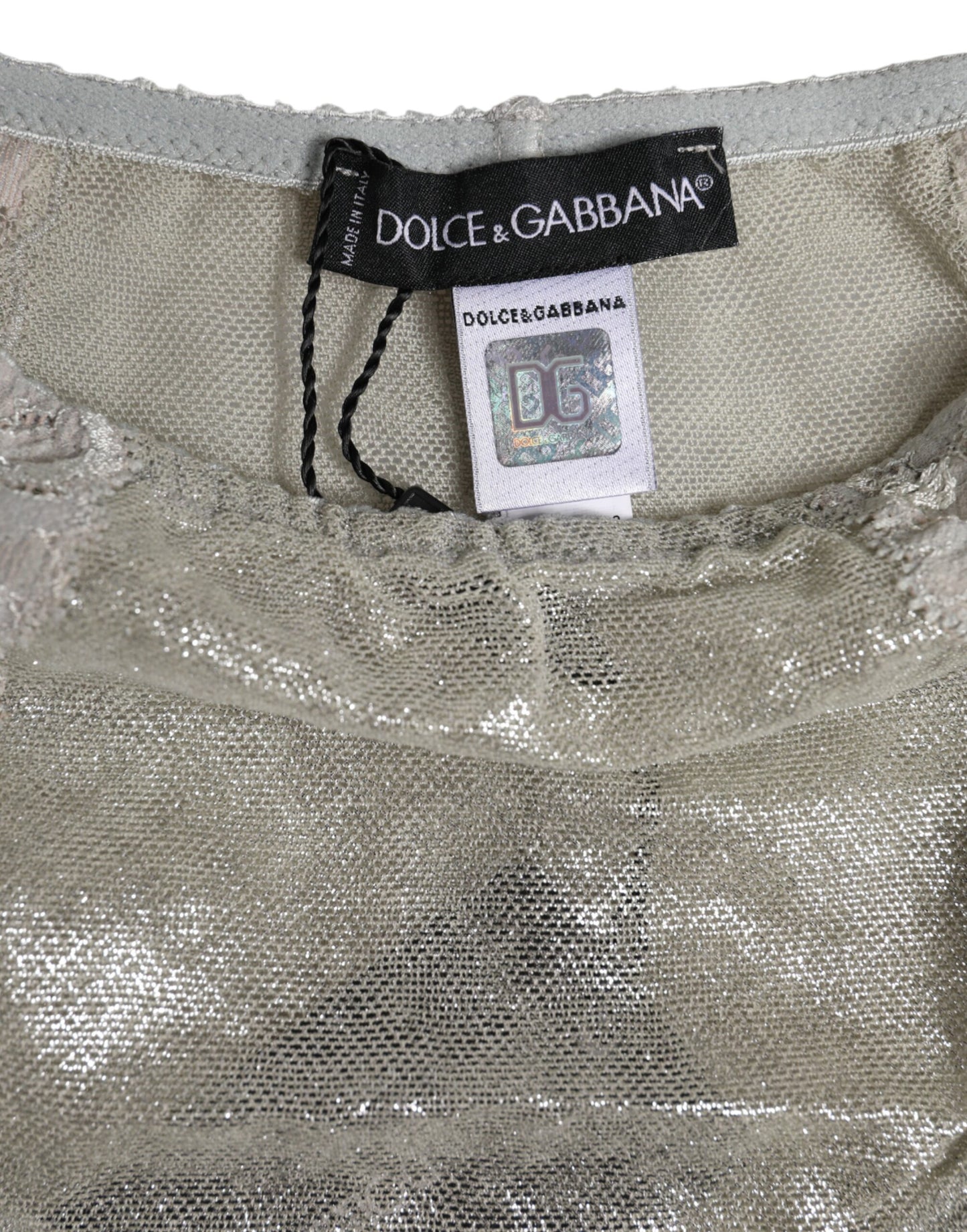 Dolce & Gabbana Gray Floral Lace High Waist Panty Underwear