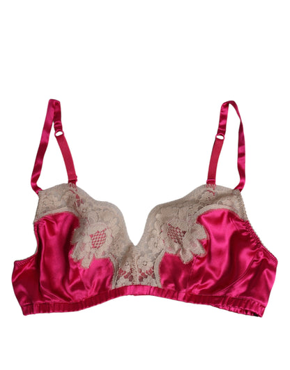 Dolce & Gabbana Magenta Floral Lace Silk Non Wire Bra