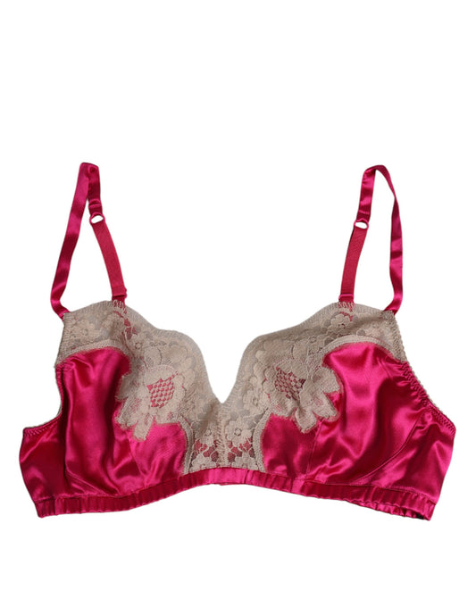 Dolce & Gabbana Magenta Floral Lace Silk Non Wire Bra