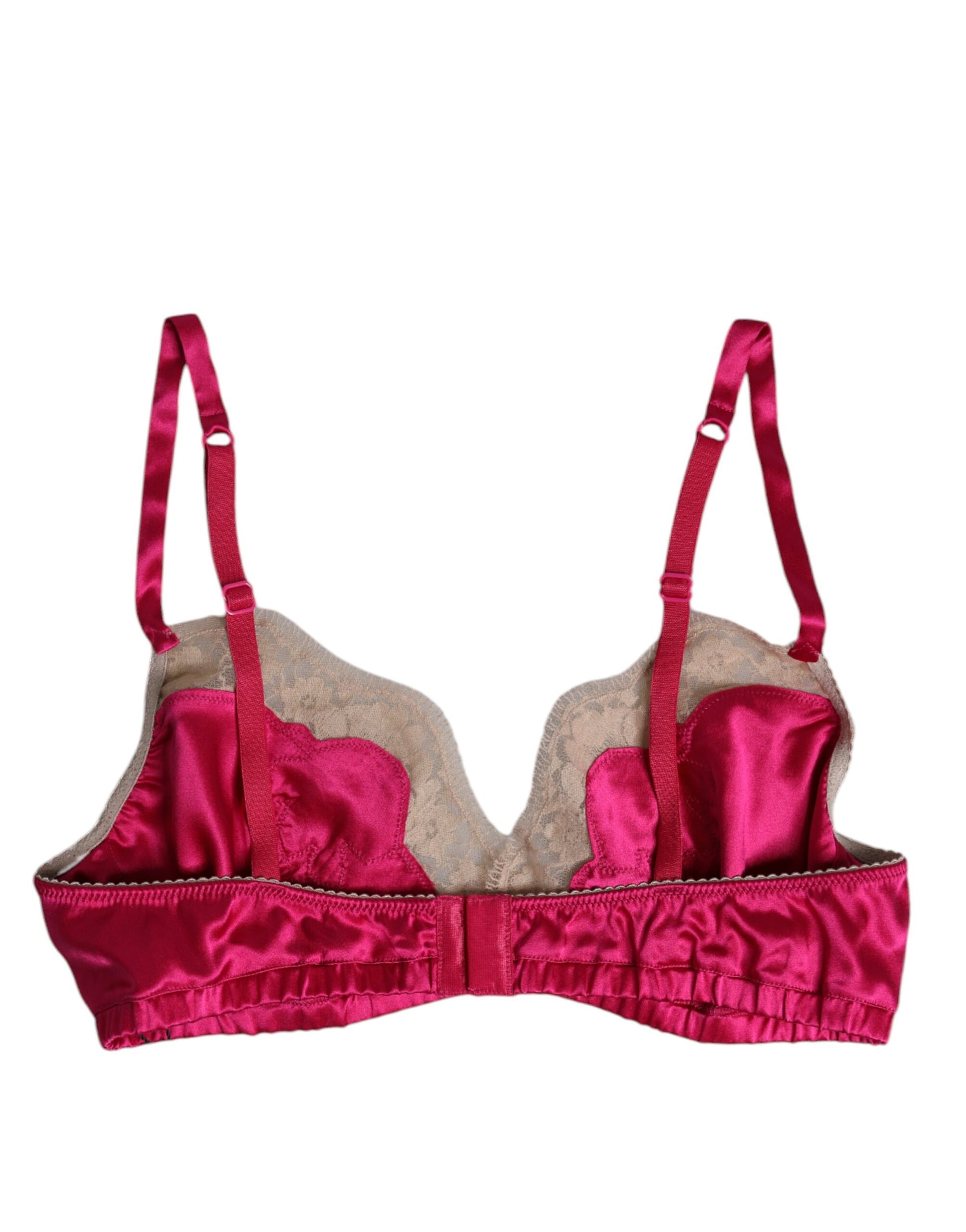 Dolce & Gabbana Magenta Floral Lace Silk Non Wire Bra