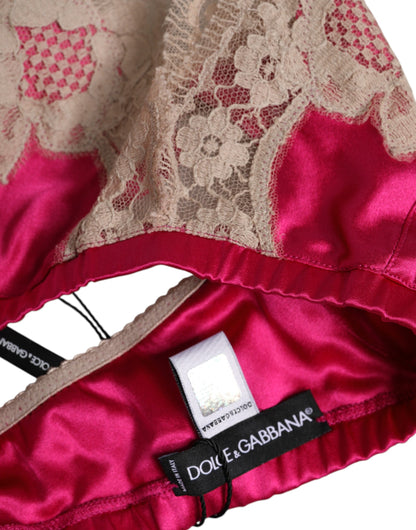 Dolce & Gabbana Magenta Floral Lace Silk Non Wire Bra