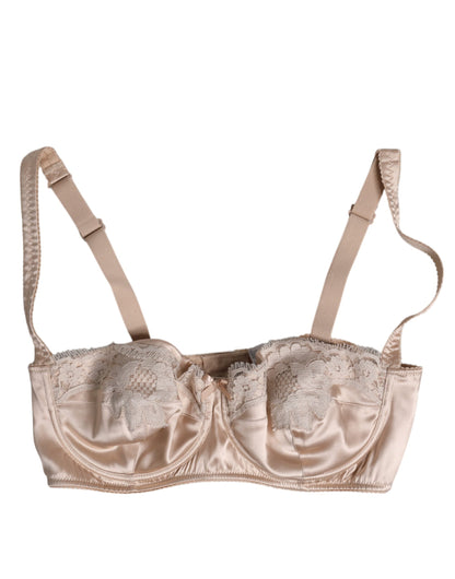 Dolce & Gabbana Beige Silk Underwired Balconette Bra