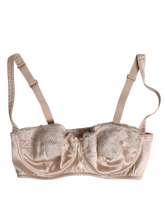Dolce & Gabbana Beige Silk Underwired Balconette Bra