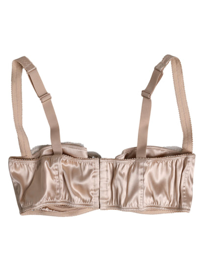 Dolce & Gabbana Beige Silk Underwired Balconette Bra