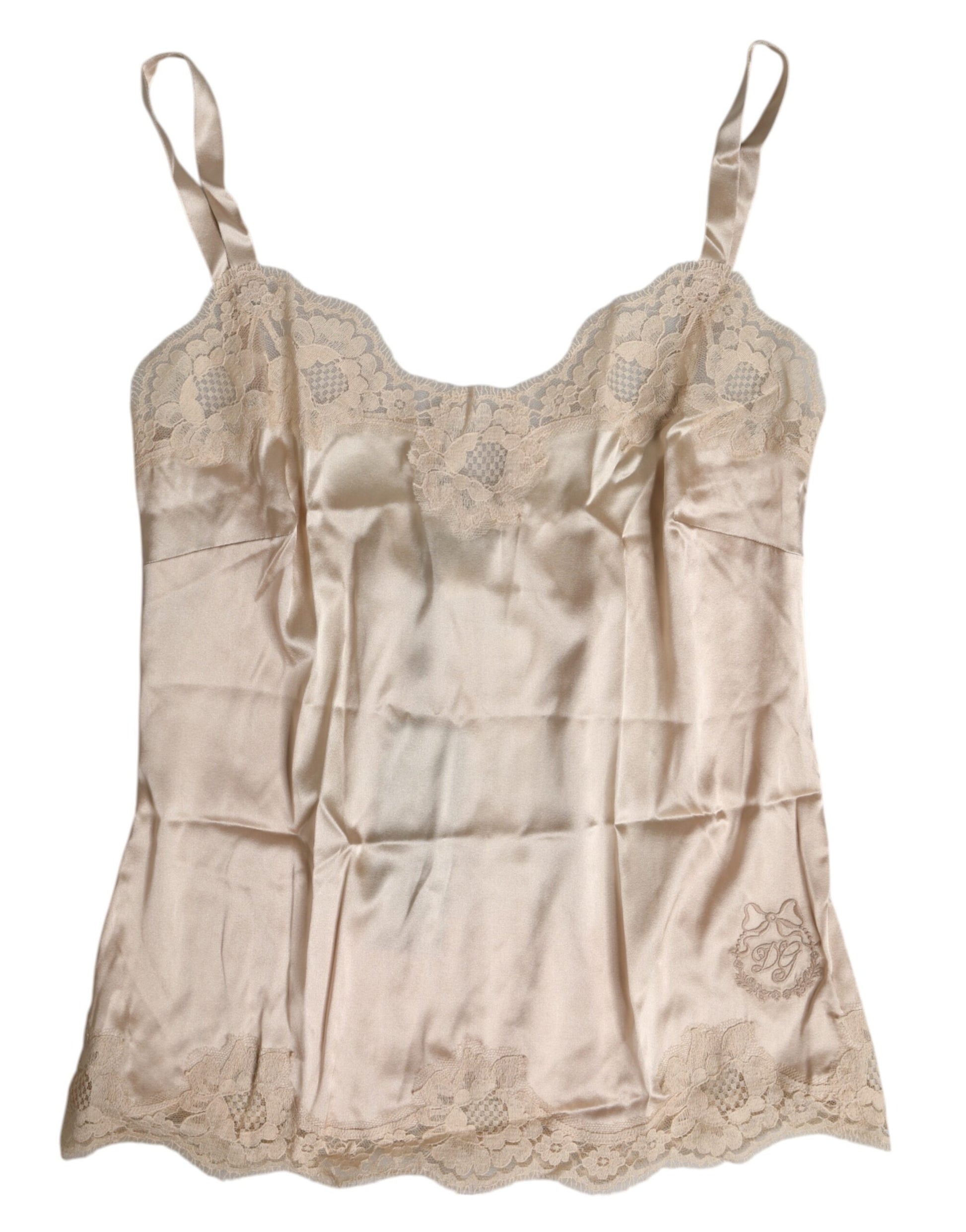 Dolce & Gabbana Beige Lace Silk Satin Tank Lingerie