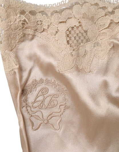 Dolce & Gabbana Beige Lace Silk Satin Tank Lingerie