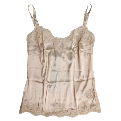 Dolce & Gabbana Beige Lace Silk Satin Tank Lingerie