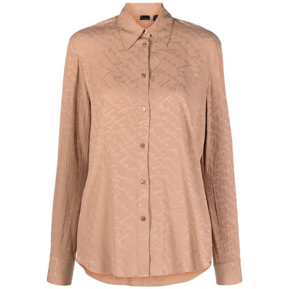 PINKO Beige Haircalf Shirt: Bold Jacquard Silk Elegance