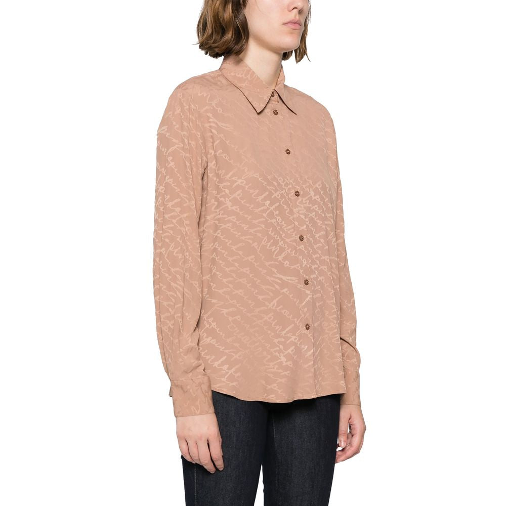 PINKO Beige Haircalf Shirt: Bold Jacquard Silk Elegance