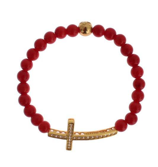  - Elegant Gold and Red Coral Beaded Bracelet