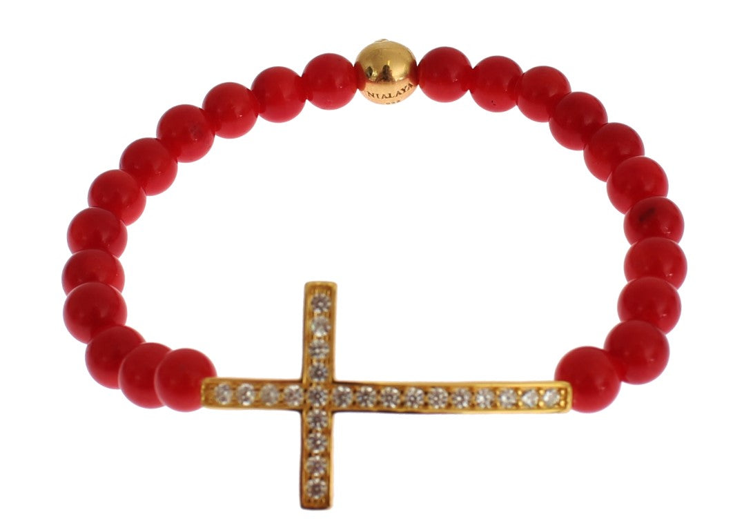  - Elegant Gold and Red Coral Beaded Bracelet