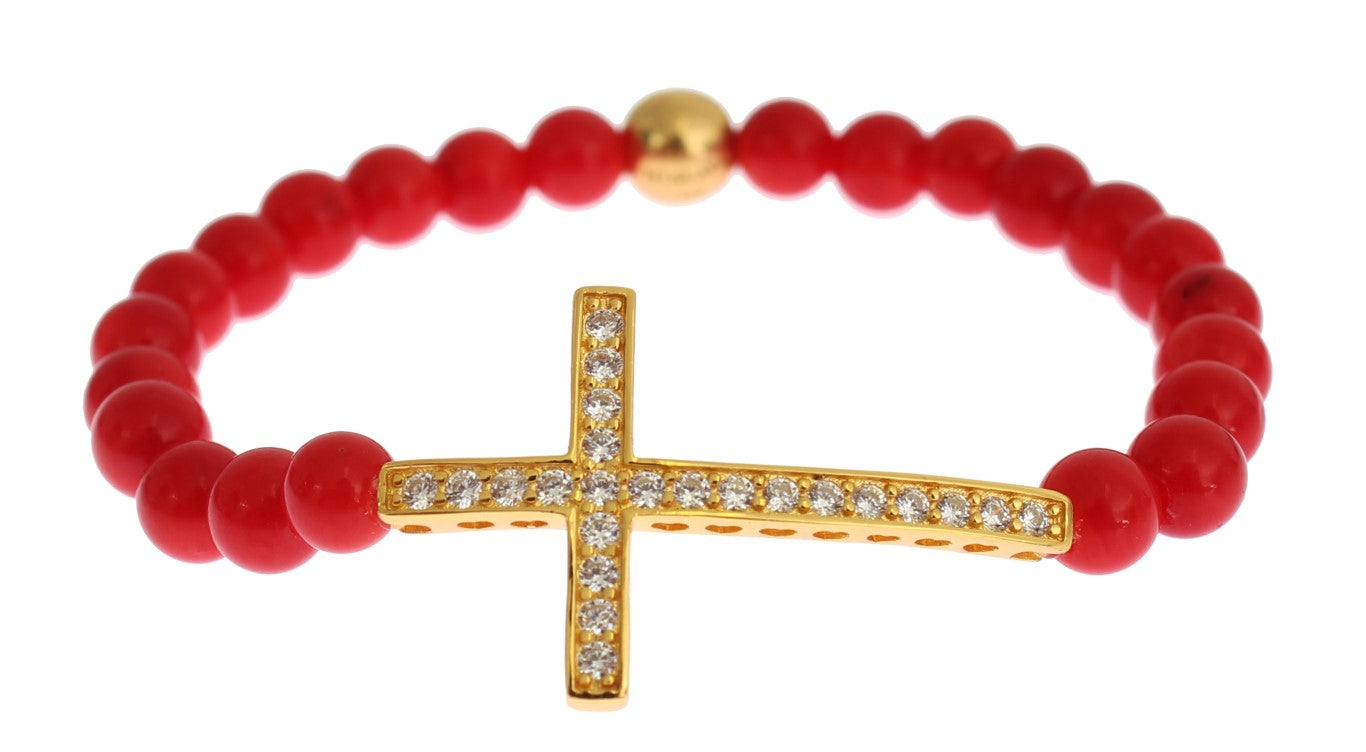  - Elegant Gold and Red Coral Beaded Bracelet