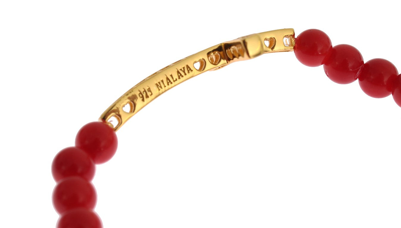  - Elegant Gold and Red Coral Beaded Bracelet