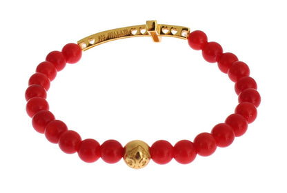  - Elegant Gold and Red Coral Beaded Bracelet