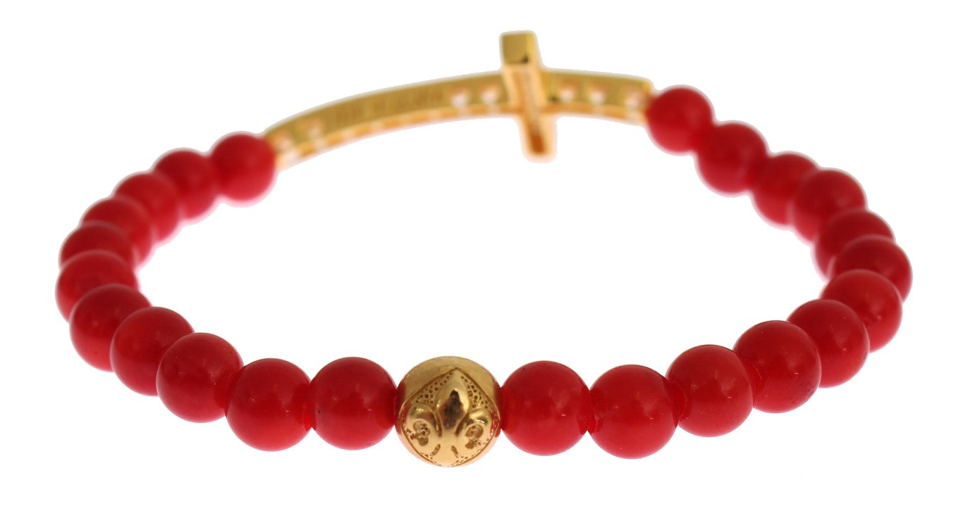  - Elegant Gold and Red Coral Beaded Bracelet