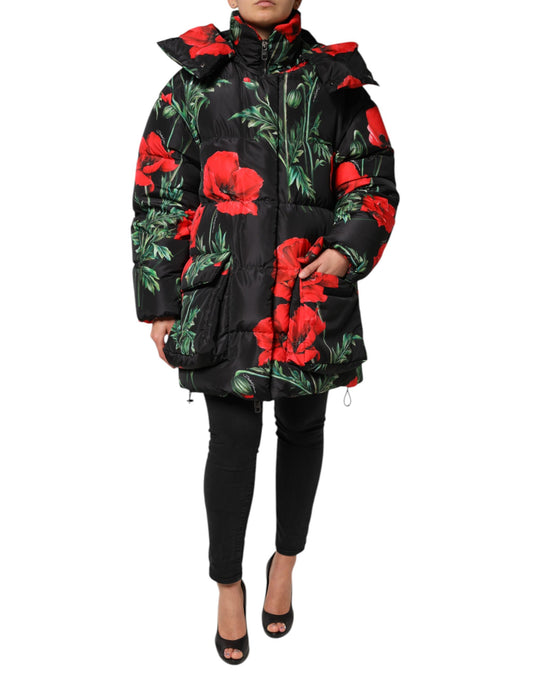 Dolce & Gabbana Black Floral Quilted Puffer Jacket