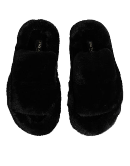 Dolce & Gabbana Black Velvet Slides Slipper Shoes