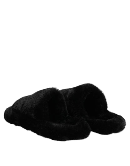 Dolce & Gabbana Black Velvet Slides Slipper Shoes