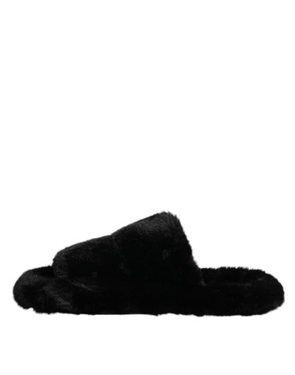 Dolce & Gabbana Black Velvet Slides Slipper Shoes