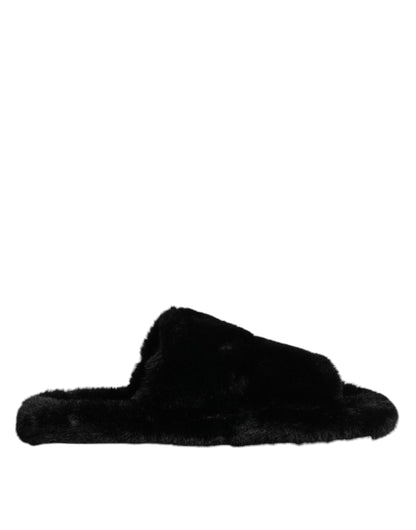 Dolce & Gabbana Black Velvet Slides Slipper Shoes