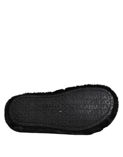 Dolce & Gabbana Black Velvet Slides Slipper Shoes