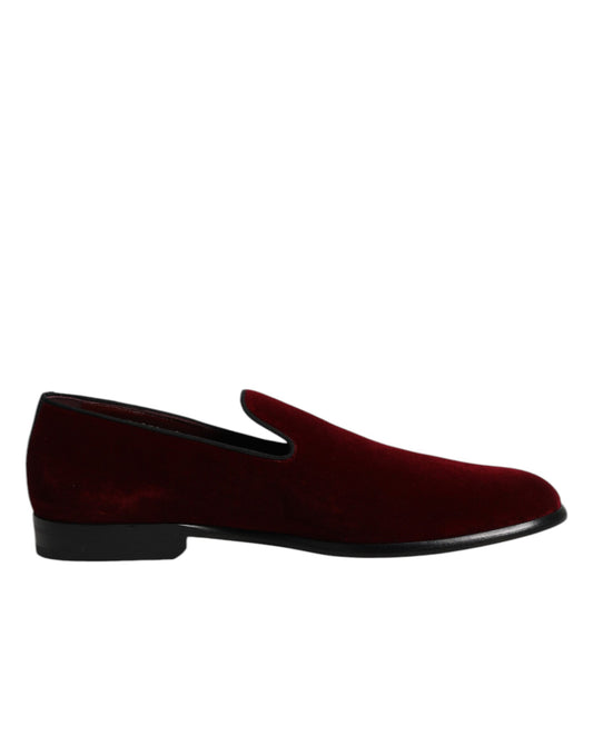 Dolce & Gabbana Red Cotton Velvet Slip On Loafers