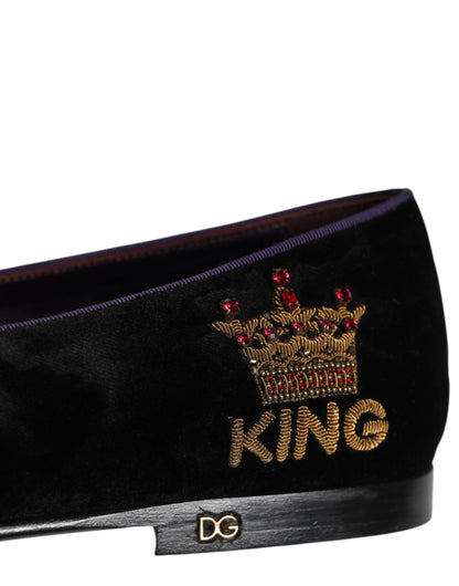 Dolce & Gabbana Black DG Crown Embroidery Loafers