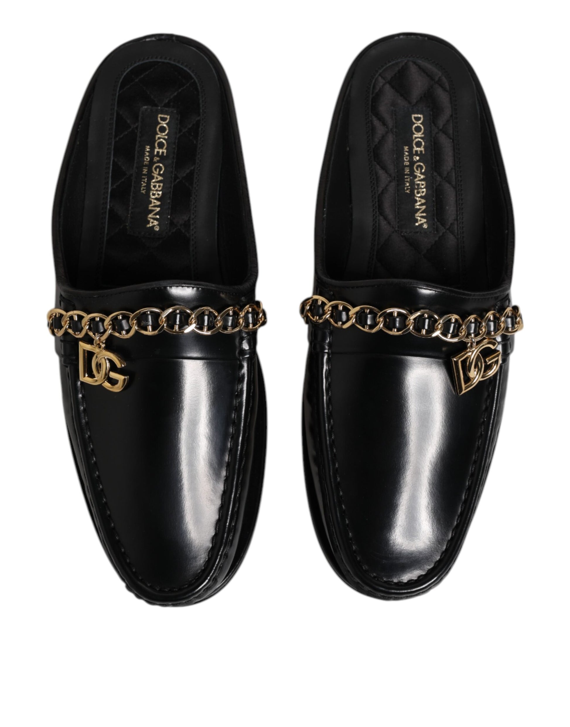 Dolce & Gabbana Black Leather DG Chain Embellished Sandals