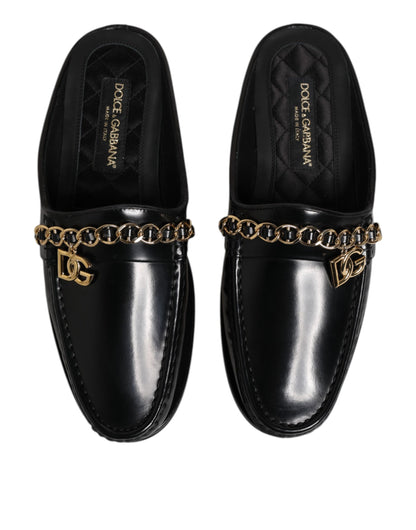 Dolce & Gabbana Black Leather DG Chain Embellished Sandals