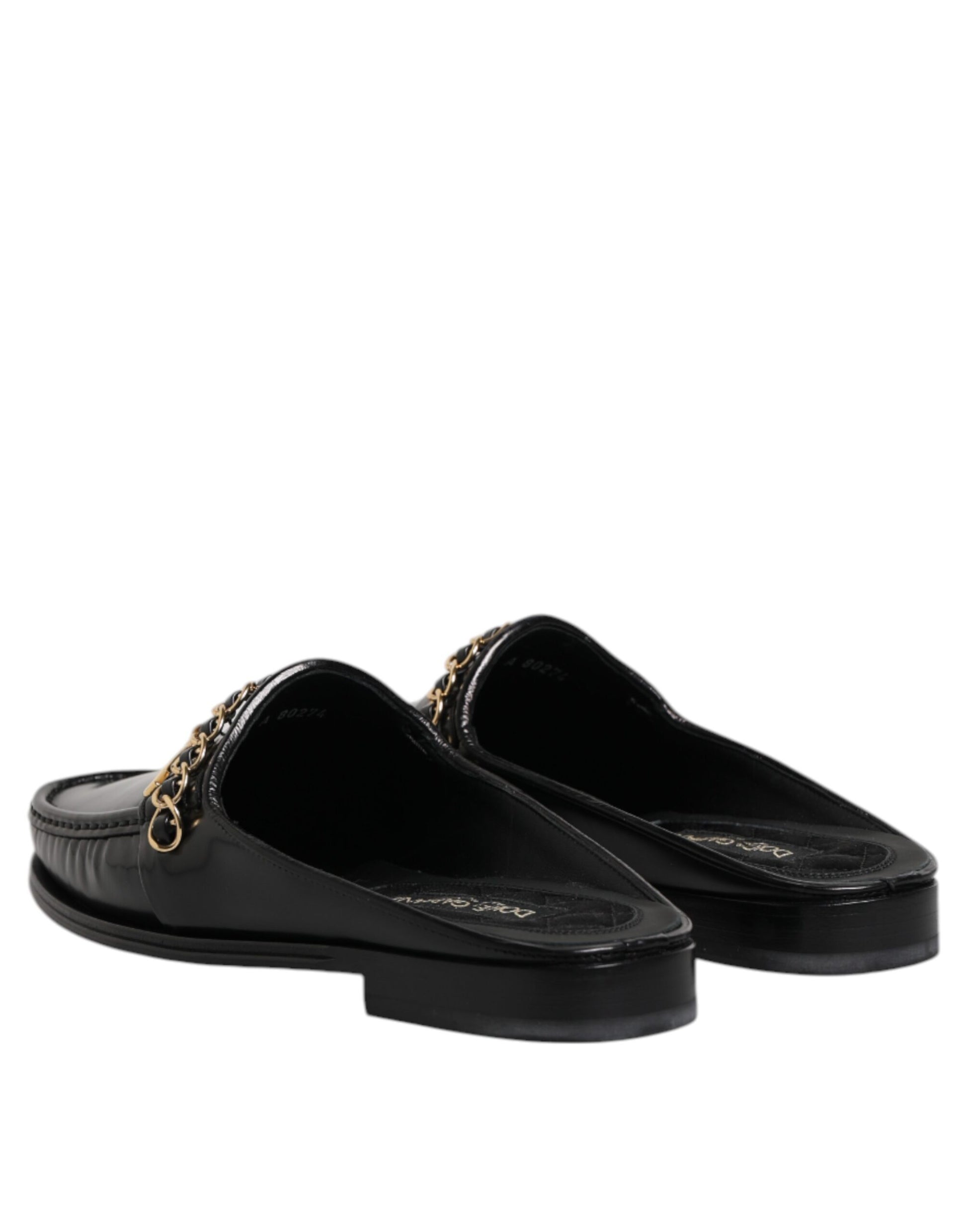 Dolce & Gabbana Black Leather DG Chain Embellished Sandals