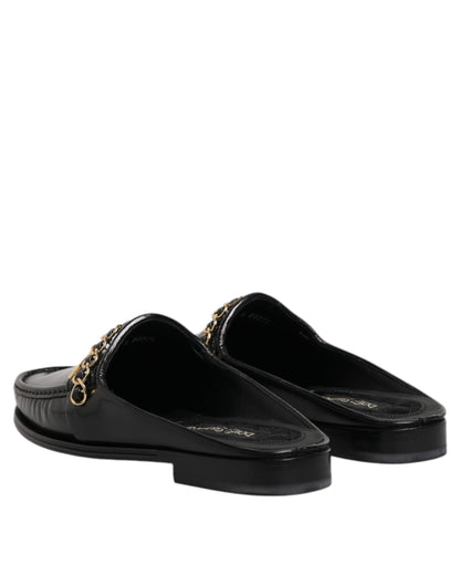 Dolce & Gabbana Black Leather DG Chain Embellished Sandals